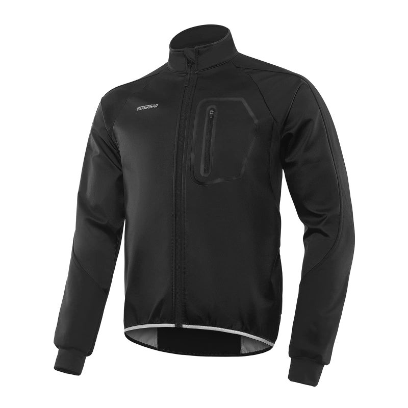 BERGRISAR Men's Cycling Jacket Winter Softshell Fleece Biking Jacket Thermal Running Windbreaker BG011 Black Size Small - Image 1